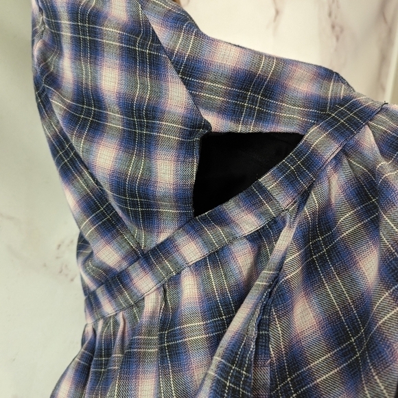 Hot Topic Dress Womens Medium Purple Plaid Cutout Skater Tank Mini Grunge Y2K - Picture 12 of 13